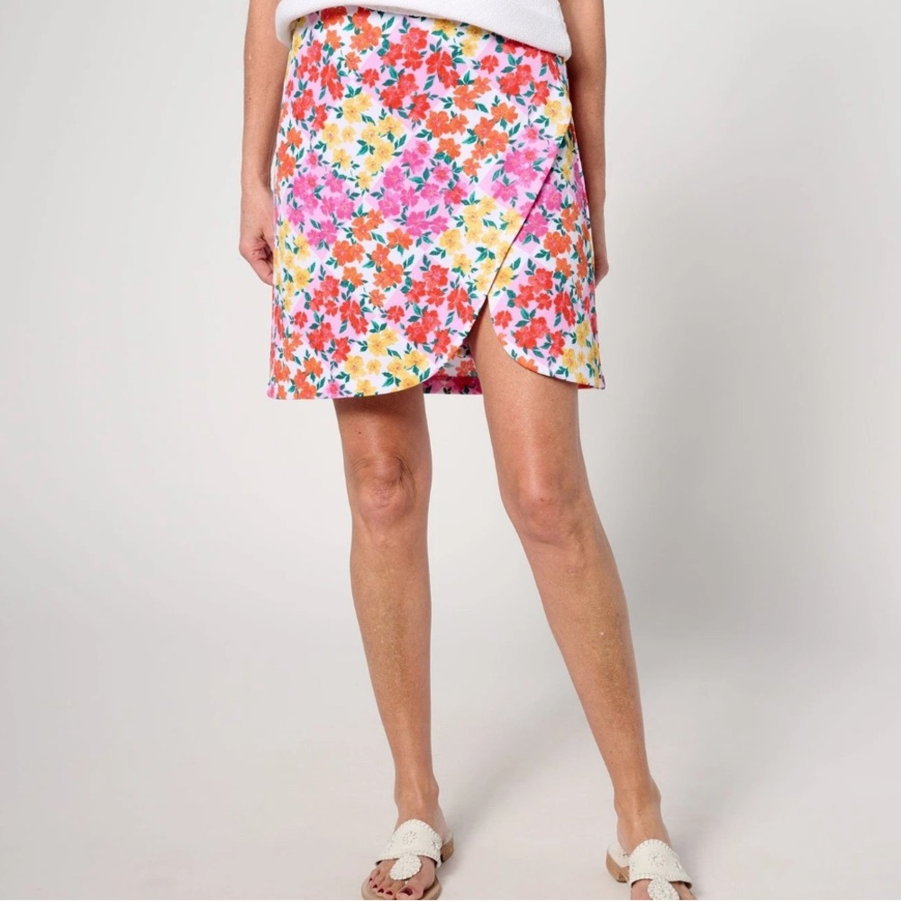 Isaac Mizrahi Live! Pink Multicolor Mixed Print Faux Wrap Skort